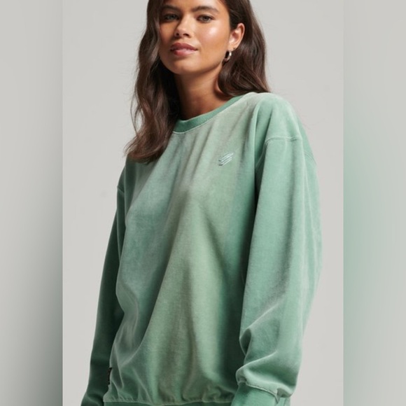SUPERDRY Code S Logo Velour Oversized Crew in Mint Green Size XS/S - Picture 4 of 13